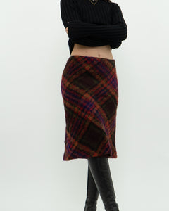 Vintage x Colourful Plaid Mohair Midi Skirt (S)