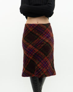 Vintage x Colourful Plaid Mohair Midi Skirt (S)