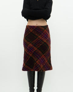 Vintage x Colourful Plaid Mohair Midi Skirt (S)