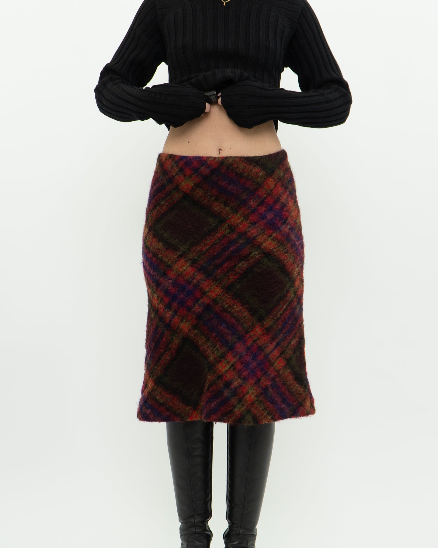 Vintage x Colourful Plaid Mohair Midi Skirt (S)