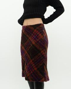 Vintage x Colourful Plaid Mohair Midi Skirt (S)