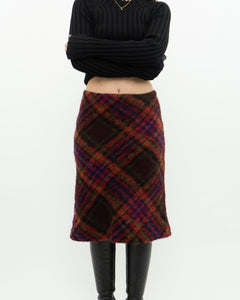 Vintage x Colourful Plaid Mohair Midi Skirt (S)