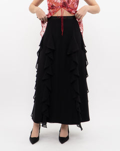 Vintage x Black Frilly Dress Skirt (XXS, XS)