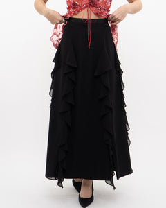 Vintage x Black Frilly Dress Skirt (XXS, XS)