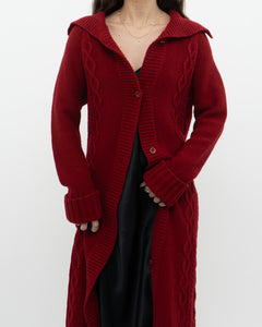 Vintage x TRISTAN & ISEUT Red Knit Wool-Blend Long Cardigan (XS, S)