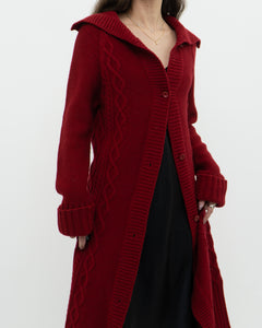 Vintage x TRISTAN & ISEUT Red Knit Wool-Blend Long Cardigan (XS, S)