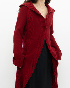 Vintage x TRISTAN & ISEUT Red Knit Wool-Blend Long Cardigan (XS, S)