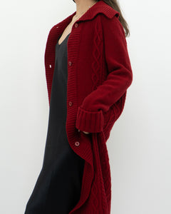 Vintage x TRISTAN & ISEUT Red Knit Wool-Blend Long Cardigan (XS, S)