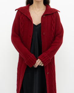 Vintage x TRISTAN & ISEUT Red Knit Wool-Blend Long Cardigan (XS, S)