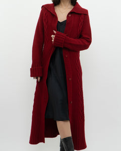 Vintage x TRISTAN & ISEUT Red Knit Wool-Blend Long Cardigan (XS, S)