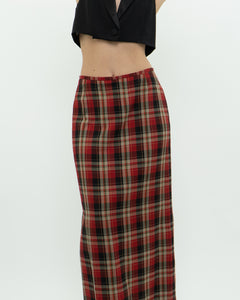 Vintage x Made in Canada x Red Plaid Midi Skirt (XS, S)