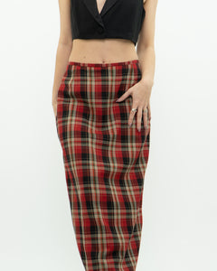 Vintage x Made in Canada x Red Plaid Midi Skirt (XS, S)