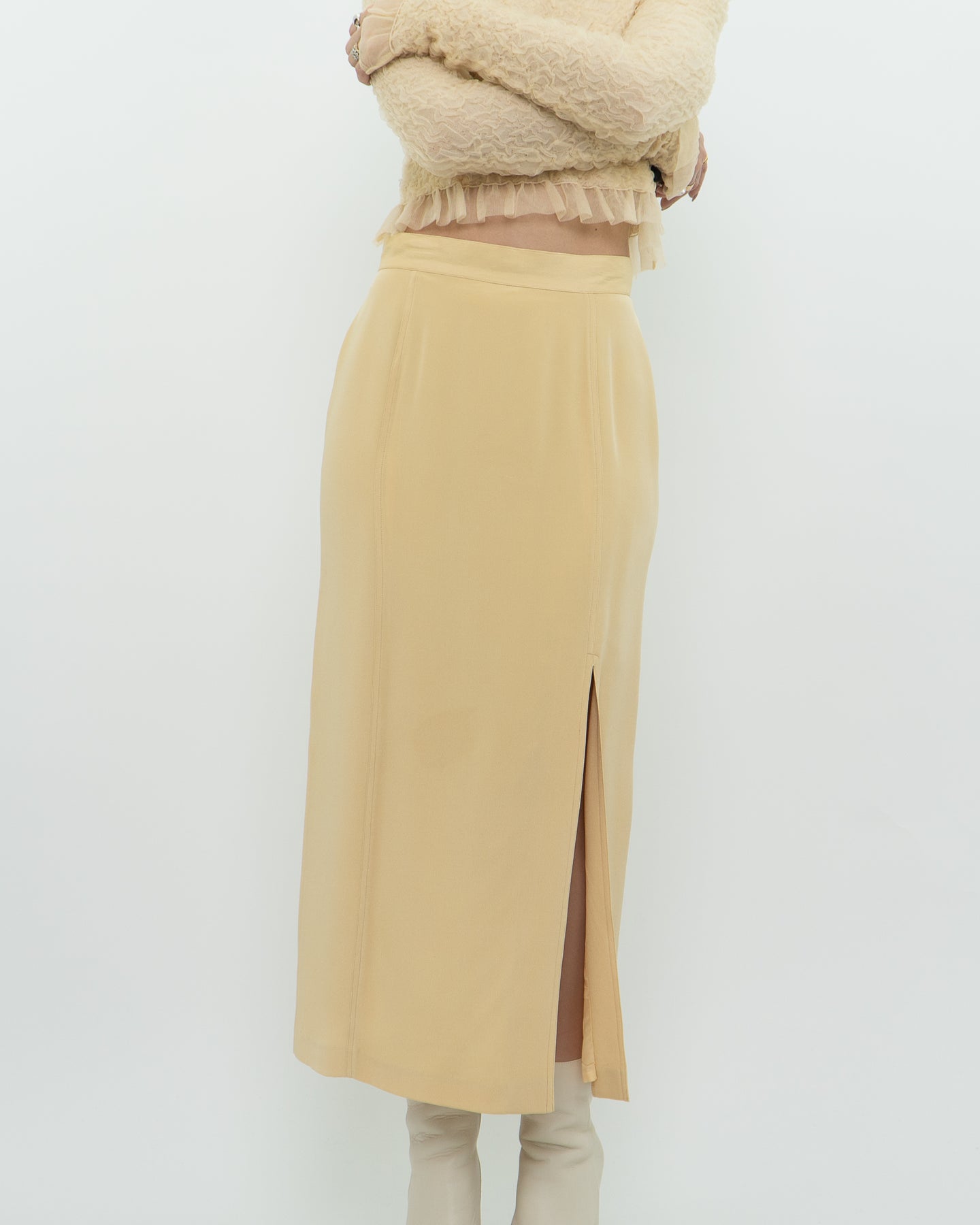 Vintage x Yellow Silk Midi Skirt (XS, S)