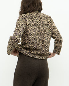 Modern x Brown, Beige Patterned Pearl Beaded Top (S-L)