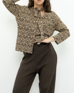 Modern x Brown, Beige Patterned Pearl Beaded Top (S-L)