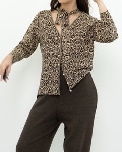 Modern x Brown, Beige Patterned Pearl Beaded Top (S-L)