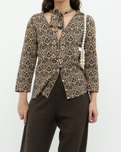 Modern x Brown, Beige Patterned Pearl Beaded Top (S-L)