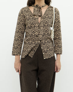 Modern x Brown, Beige Patterned Pearl Beaded Top (S-L)