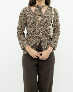 Modern x Brown, Beige Patterned Pearl Beaded Top (S-L)