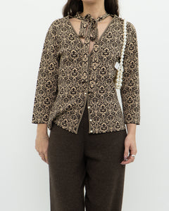 Modern x Brown, Beige Patterned Pearl Beaded Top (S-L)