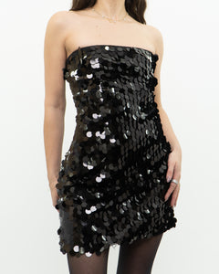 12TH TRIBE x Black Strapless Sequin Dress (S, M)