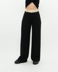 Vintage x Black, Beige Silk Flowy Pant (S, M)