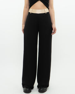 Vintage x Black, Beige Silk Flowy Pant (S, M)