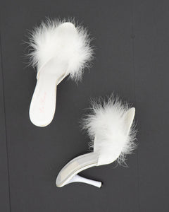 Vintage x La Senza White Feather Stilettos (8.5, 9)