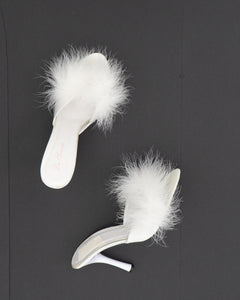 Vintage x La Senza White Feather Stilettos (8.5, 9)