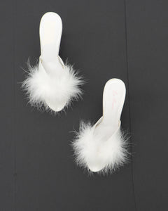 Vintage x La Senza White Feather Stilettos (8.5, 9)