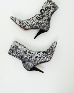 VALENTINO x Silver, Black Sequin Boots (6, 6.5)