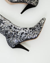 Load image into Gallery viewer, VALENTINO x Silver, Black Sequin Boots (6, 6.5)