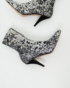 VALENTINO x Silver, Black Sequin Boots (6, 6.5)