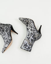 Load image into Gallery viewer, VALENTINO x Silver, Black Sequin Boots (6, 6.5)