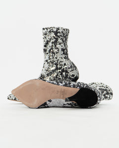 VALENTINO x Silver, Black Sequin Boots (6, 6.5)