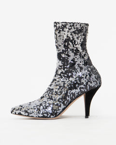 VALENTINO x Silver, Black Sequin Boots (6, 6.5)