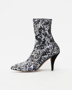 VALENTINO x Silver, Black Sequin Boots (6, 6.5)