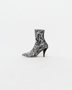 VALENTINO x Silver, Black Sequin Boots (6, 6.5)