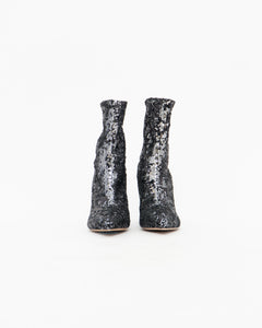 VALENTINO x Silver, Black Sequin Boots (6, 6.5)