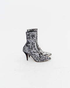 VALENTINO x Silver, Black Sequin Boots (6, 6.5)