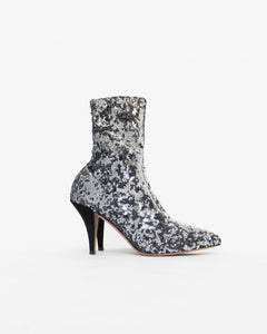 VALENTINO x Silver, Black Sequin Boots (6, 6.5)