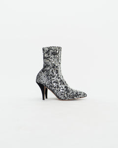 VALENTINO x Silver, Black Sequin Boots (6, 6.5)