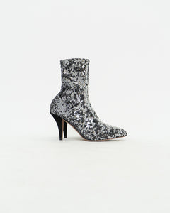 VALENTINO x Silver, Black Sequin Boots (6, 6.5)