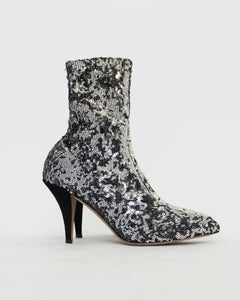 VALENTINO x Silver, Black Sequin Boots (6, 6.5)