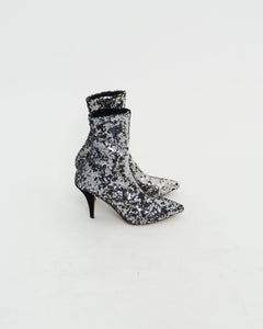 VALENTINO x Silver, Black Sequin Boots (6, 6.5)