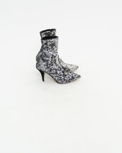 Load image into Gallery viewer, VALENTINO x Silver, Black Sequin Boots (6, 6.5)