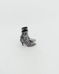 VALENTINO x Silver, Black Sequin Boots (6, 6.5)