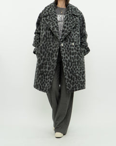 MICHAEL KORS x Grey Leopard Fuzzy Wool-Blend Jacket (XS-M)