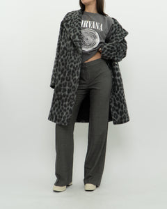 MICHAEL KORS x Grey Leopard Fuzzy Wool-Blend Jacket (XS-M)