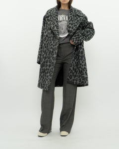 MICHAEL KORS x Grey Leopard Fuzzy Wool-Blend Jacket (XS-M)